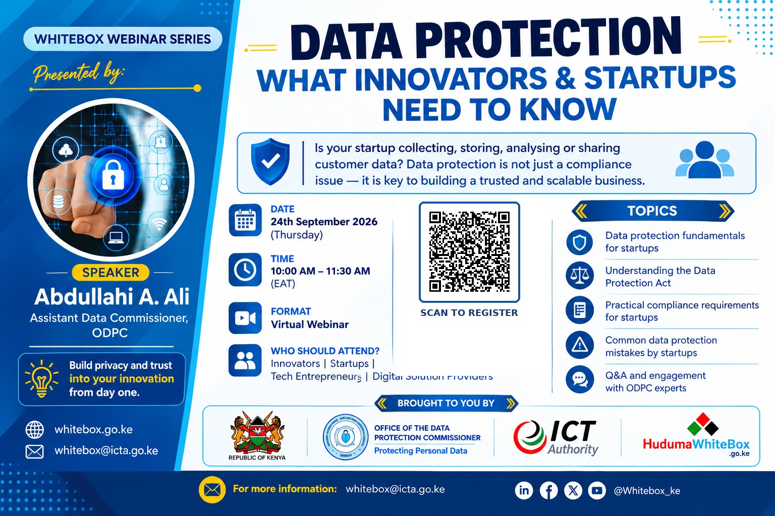 Whitebox Webinar Series - Data Protection: What Innovators and Startups Need to Know poster